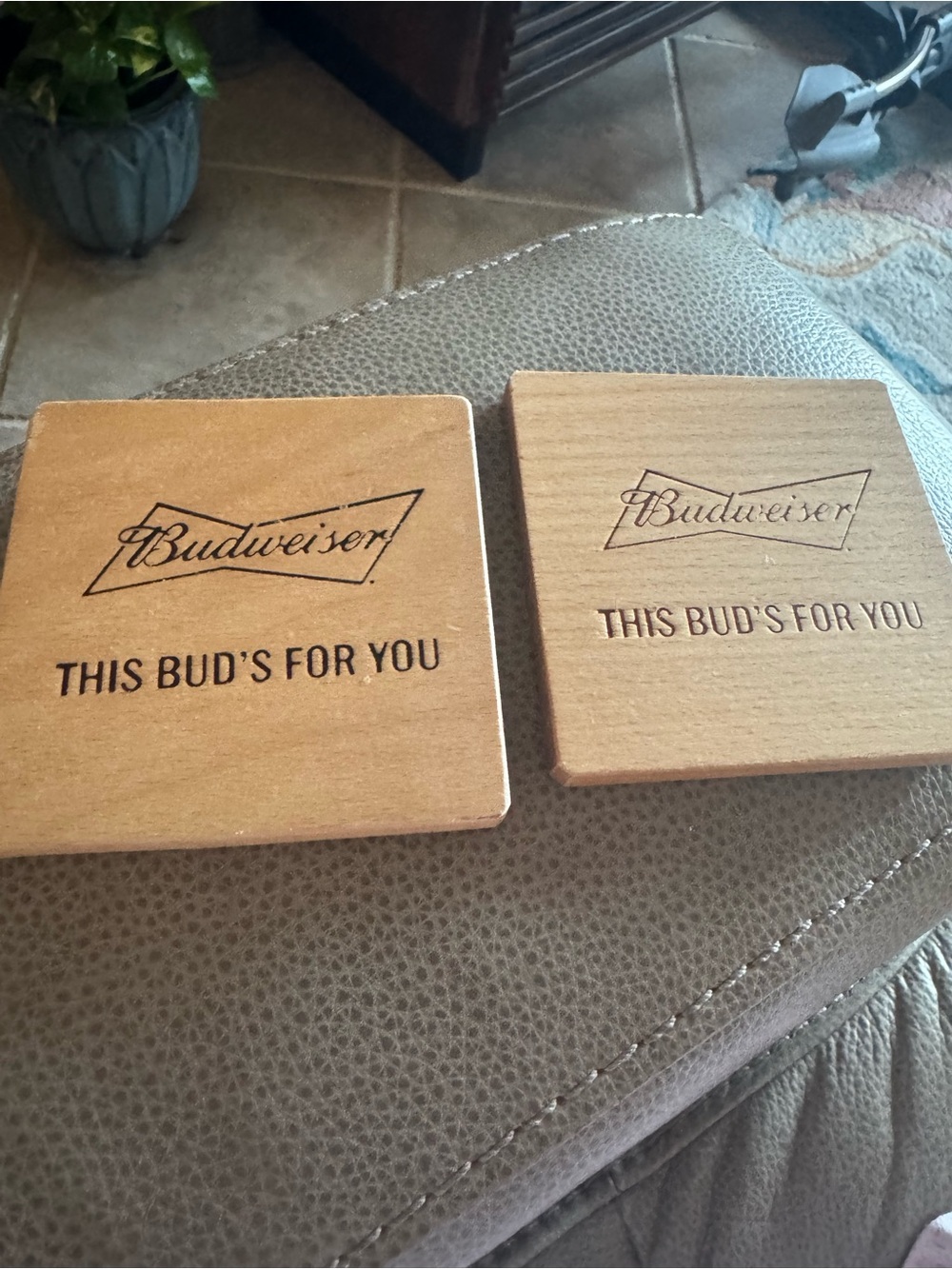 Budweiser Natural Wood Coaster with Brown Engraving
